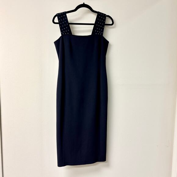 Max Mara Embellished Rhinestone Sleeveless Sheath Dress Navy Women's Size US 6 - Picture 1 of 4